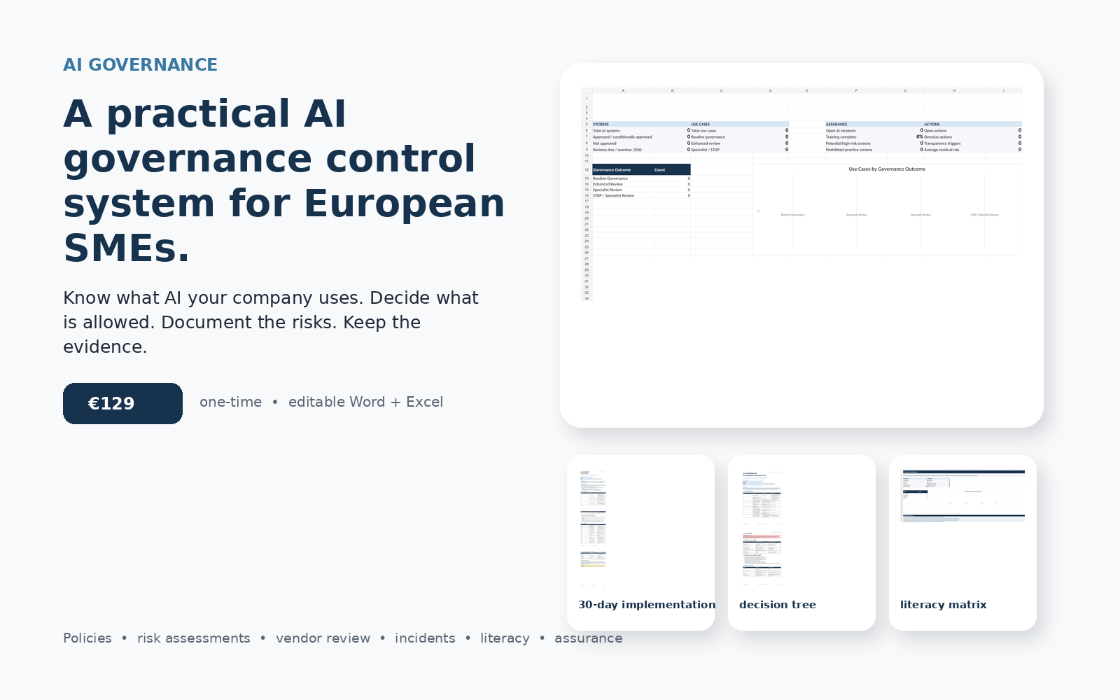 AI governance dashboard and implementation materials